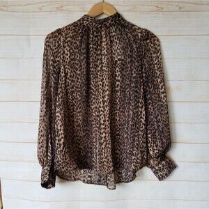 H&M Animal Print High Neck Semi Sheer Long Sleeve Lightweight Blouse Top Size 6